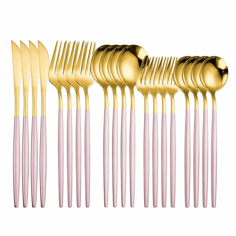 Pink Silver Dinnerware Set Stainless Steel Cutlery Kitchen Dinnerware Tableware Set Forks Western Knives Spoons Cutlery Set 20pc: pink gold 20pcs