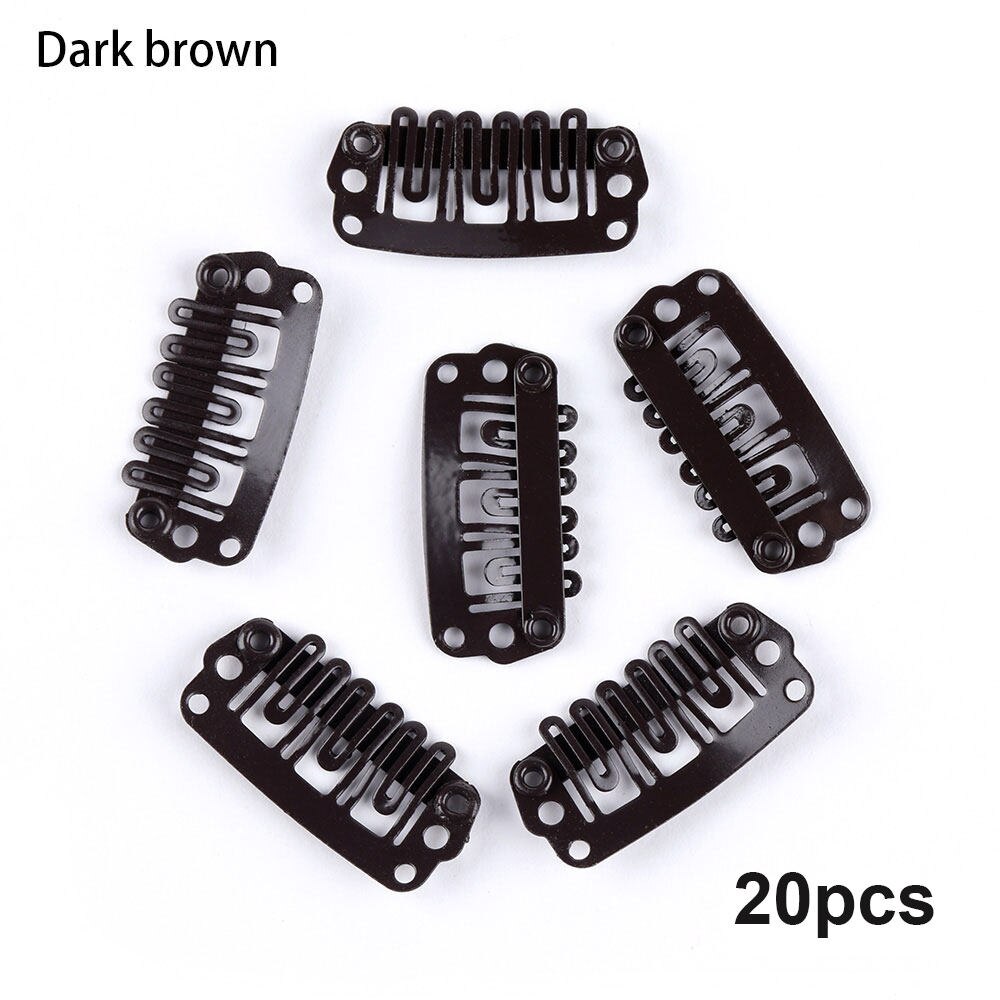 Extensión de pelucas de Metal en forma de U para mujer, pinzas de presión fijas, soporte de cola de caballo, horquillas, pasadores, accesorios para el cabello de 32/28/24mm, 20 Uds.: 28mm dark brown