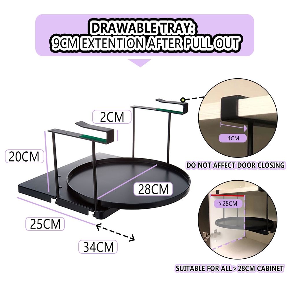 Kitchen Tray Cabinet Organizer Rotatable and Drawable Storage Tray SHELF GO ROUND a Good Helper in Your Pantry Of Kitchen
