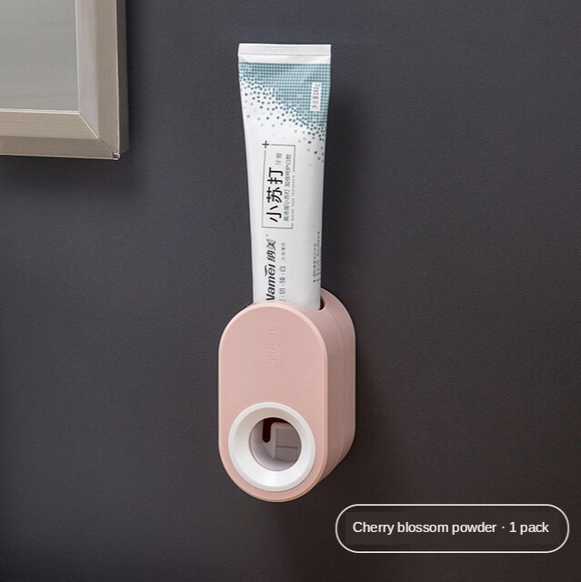 Fully Automatic Toothpaste Dispenser Hole Punched Toothbrush Toothpaste Storage Shelf Wall Hangers Bathroom Accessories: Cherry Pink