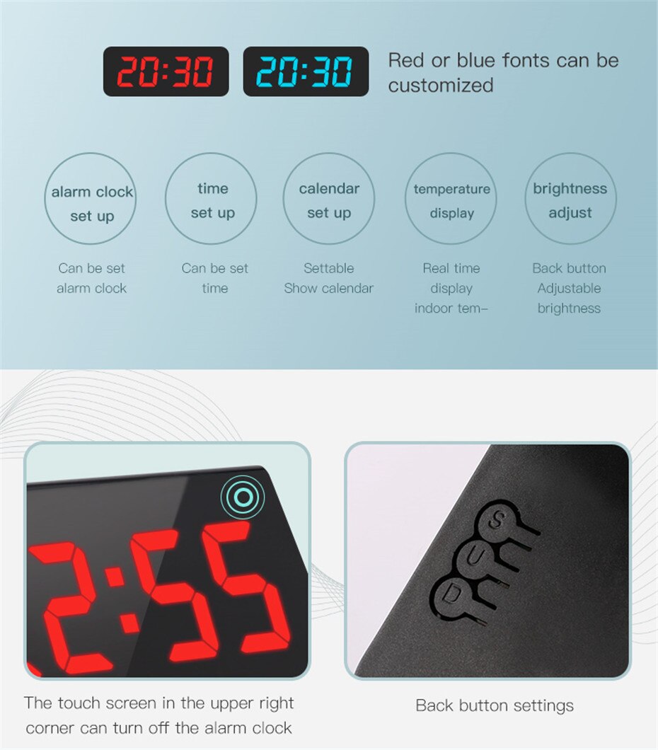 LED electric alarm clock Digital thermometer 3 in 1 watch/earphone/phone wireless charger clock Qi 10W fast charging
