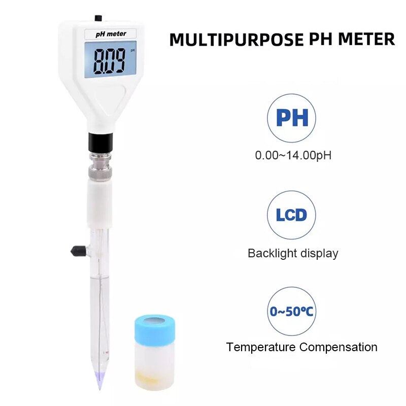 Digital PH Meter Water Tester Repalceable BNC Probe LCD Backlight Cheese Creams Cosmetics Meat Soil Pen Type Acidimeter