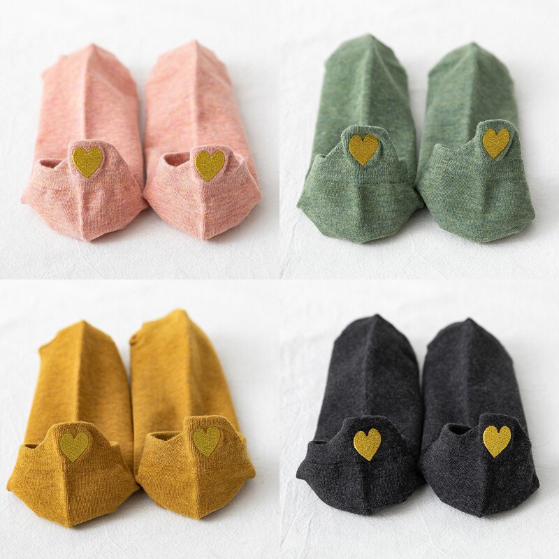 Funny Woman Socks Women 4 Pairs Pack Short Ankle Socks Happy Kawaii Girls Cotton Cartoon Cute Heart Casual Sock harajuku Sox: 4