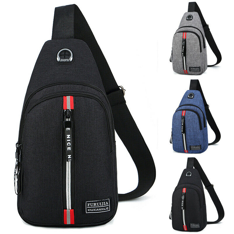 CANIS bolso de hombro para hombre Sling pecho Oxford USB carga deportes bandolera bolso