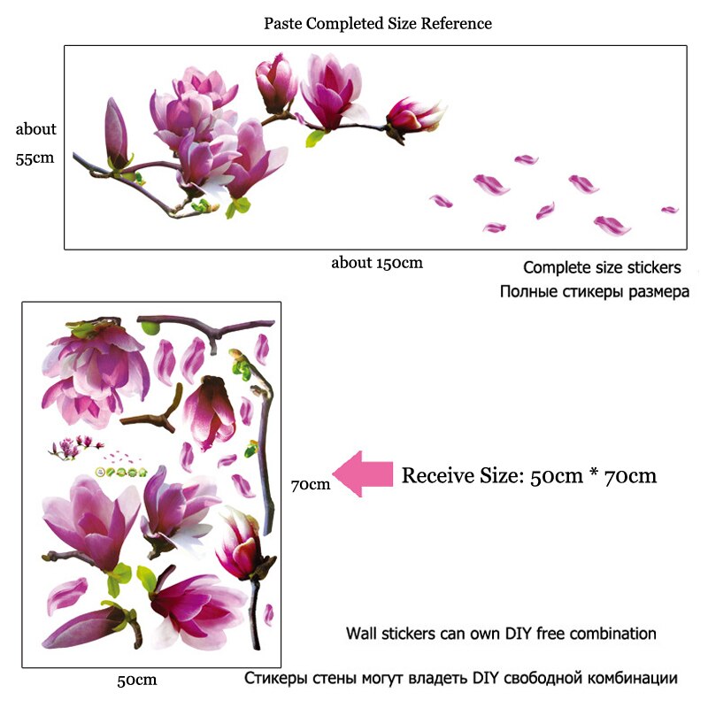 Romantische Magnolie blume Zauberstab Aufkleber wohnzimmer schlafzimmer hintergrund Deko Kunst Aufkleber Dekoration Abnehmbare aufkleber