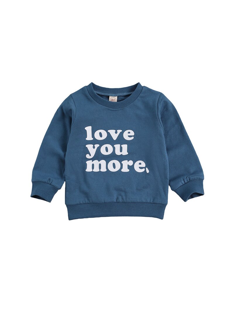 Sweat-shirt à manches longues pour enfants filles et garçons, pull-over décontracté à col rond avec lettre imprimée: Bleu / 110