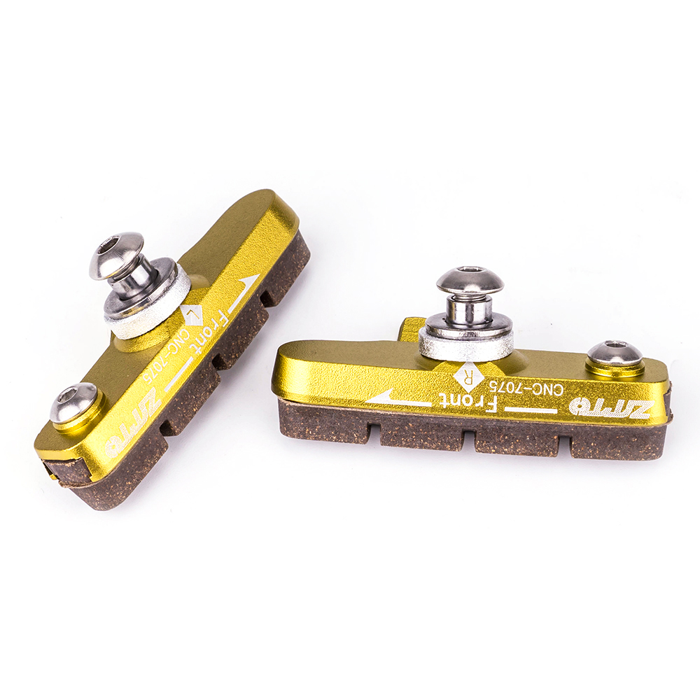 ZTTO – étriers de vélo de route avec plaquettes de frein remplaçables, coque en aluminium CNC, 1 paire de bloc, chaussures de freinage légères pour partie carbone: Gold for carbon