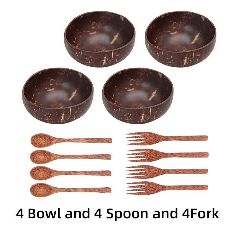 Vaisselle vajilla de coco de ramen, cuencos completos de platos, bol frutero, vajilla de madera, platos de cocina, fideos completa de platos frutero tazones ensaladera aperitivos para comer pipas y cascaras cáscaras: 4 bowl 4 spoon 4fork