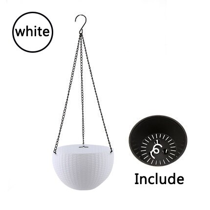 Resin Hanging plant Pots Basket Plant Hang Plant Flower pot Hanger Outdoor Hanging Pot Holder Basket for wall decoration garden: white with liner
