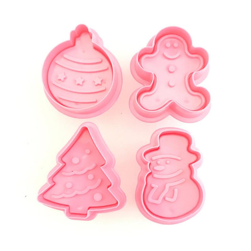 4 Stuks Cookie Stempel Biscuit Mold 3D Cookie Plunger Cutter Diy Bakvorm Gingerbread Thuis Kerst Cookie Cutters Bakvormen