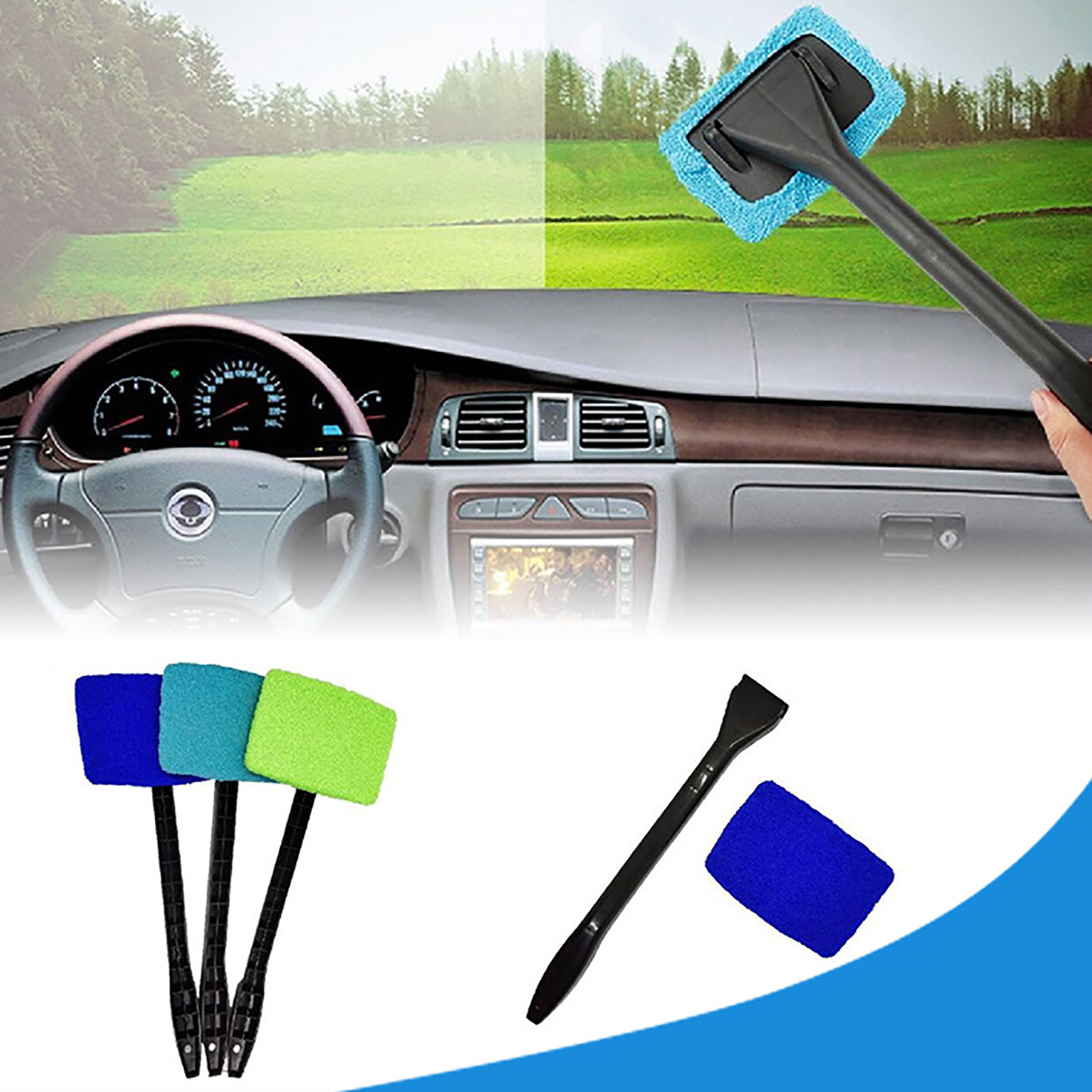 Cepillo limpiador de ventanas de parabrisas de coche, herramienta de lavado de vidrio telescópico, raspador, cepillo de desnebulización antiniebla
