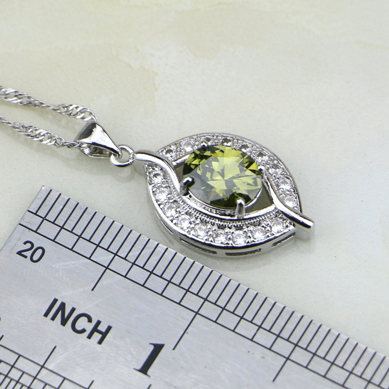 Auge Geformt Olivgrün Zirkonia Weiß CZ 925 Sterling Silber Schmuck setzt Für Frauen Hochzeit Ohrringe/Anhänger/halskette/Ring