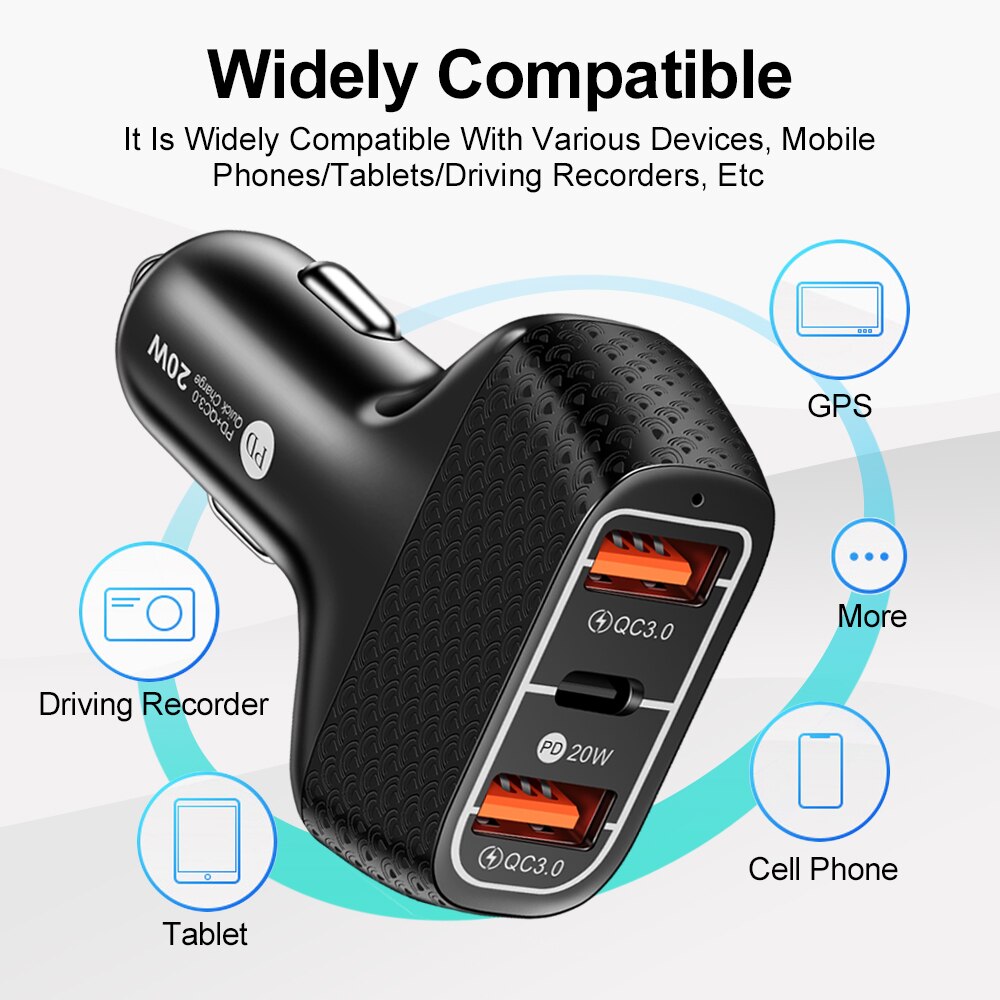 20W Car Charger PD USB Type C PD Fast Charger Quick Charge 3.0 For iPhone 12 Samsung Xiaomi Huawei Car Charging usb c charger