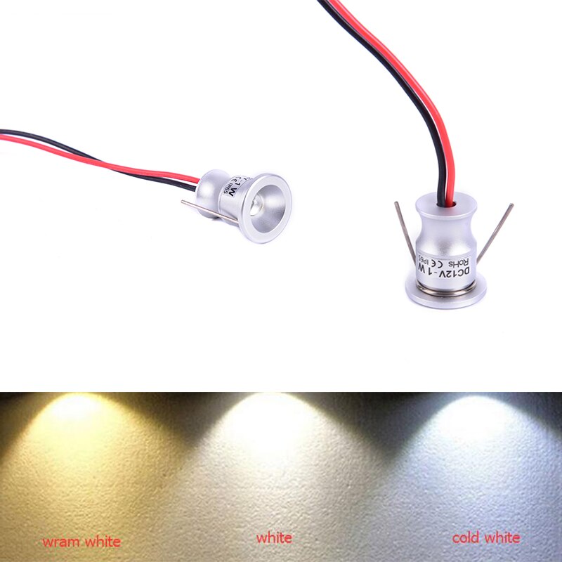 Foco de armario Led de 12V, Mini foco de luz empotrable impermeable IP65, luz de exhibición de armario, cuerpo de aluminio de 1W