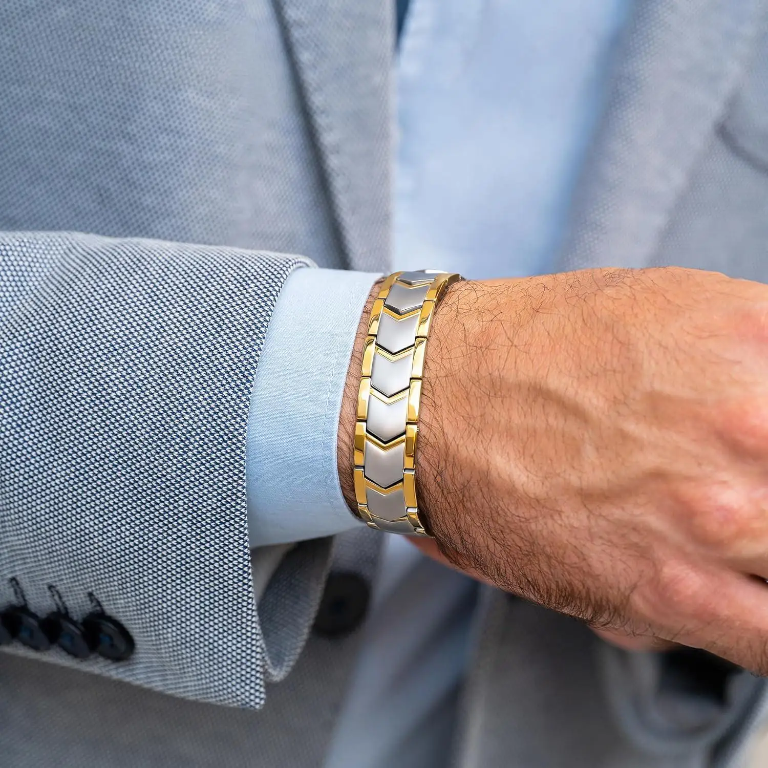 ARADOO Pulsera magnética de acero de titanio para hombres Pulsera de minerales de acero inoxidable de joyería