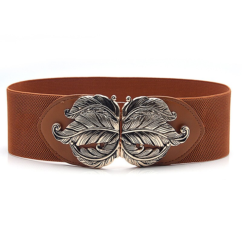 Suéter con hebilla de aleación para mujer, ropa de vestir, pretina decorativa, corsé Retro, cinturón elástico ancho: Marrón