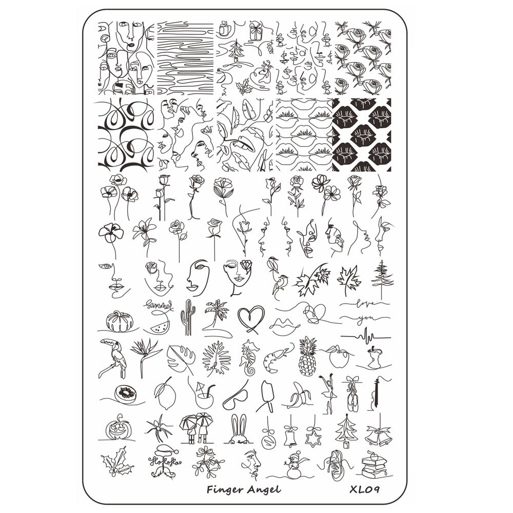 Finger Angel Flowers Leaves Nail Stamping Plates Line Geometric Stripe Face Image Printing Templates For Manicure Decorations