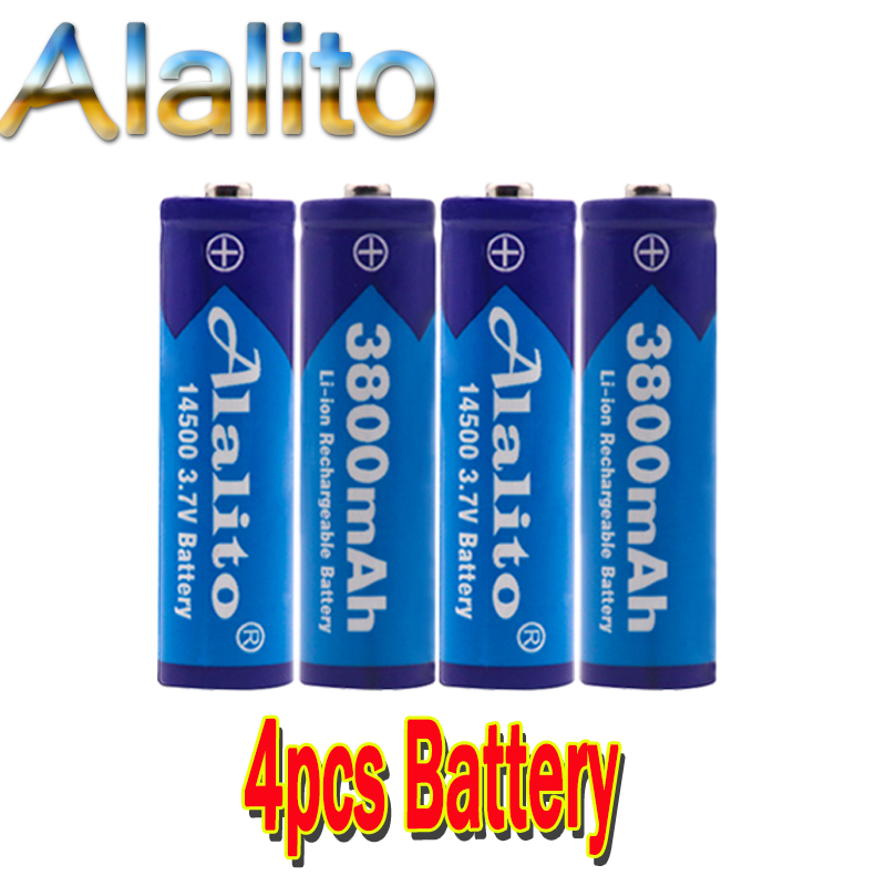 Original 14500 battery 3.7V 3800mAh Rechargeable Li-ion Batteries For Flashlight + EU US Battery Charger: Black
