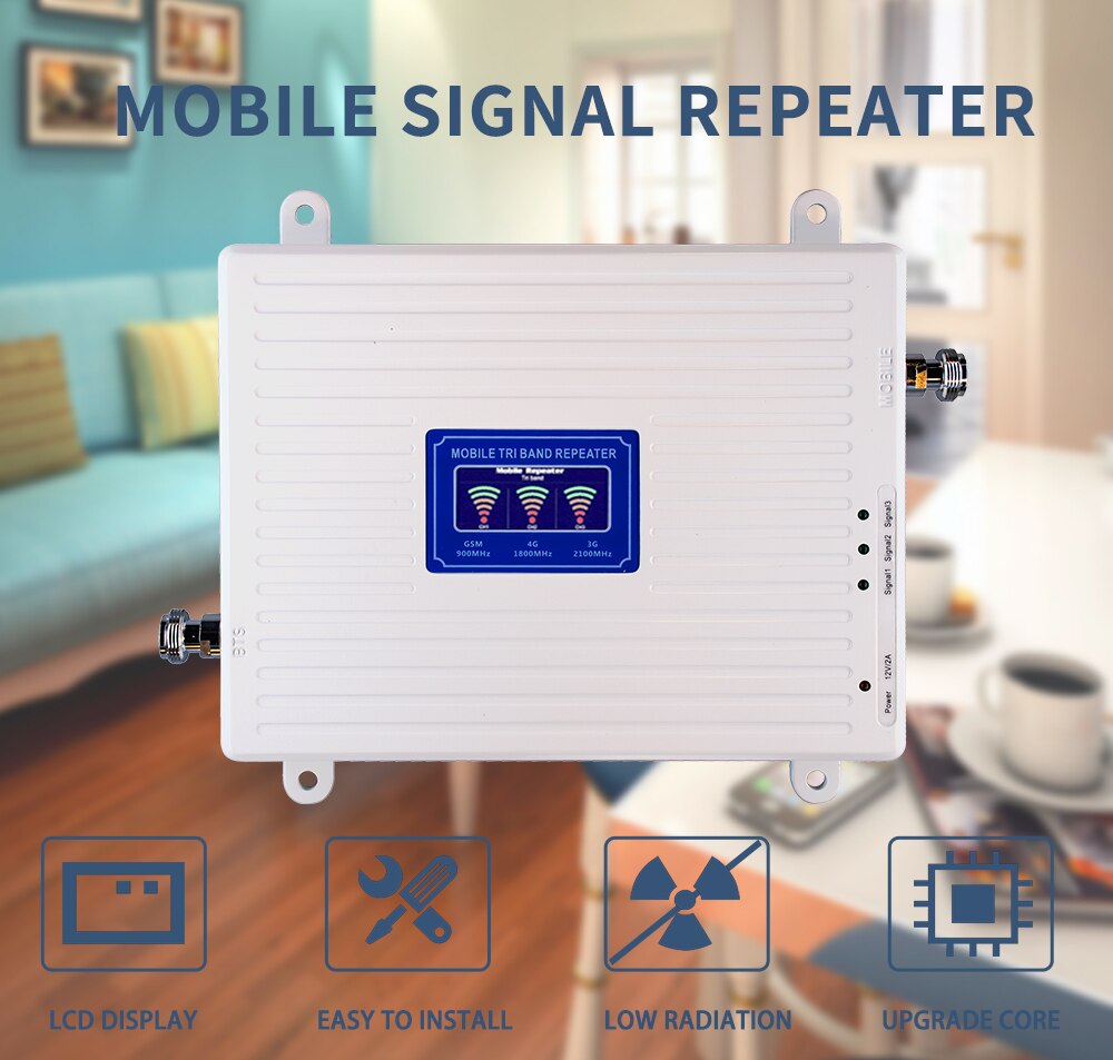 Gsm Repeater 2G 3G 4G Lte Cellulaire Tri Band Mobiele Signaal Versterker 4G Versterker Gsm Dcs wcdma 900 1800 2100 Geen Antenne