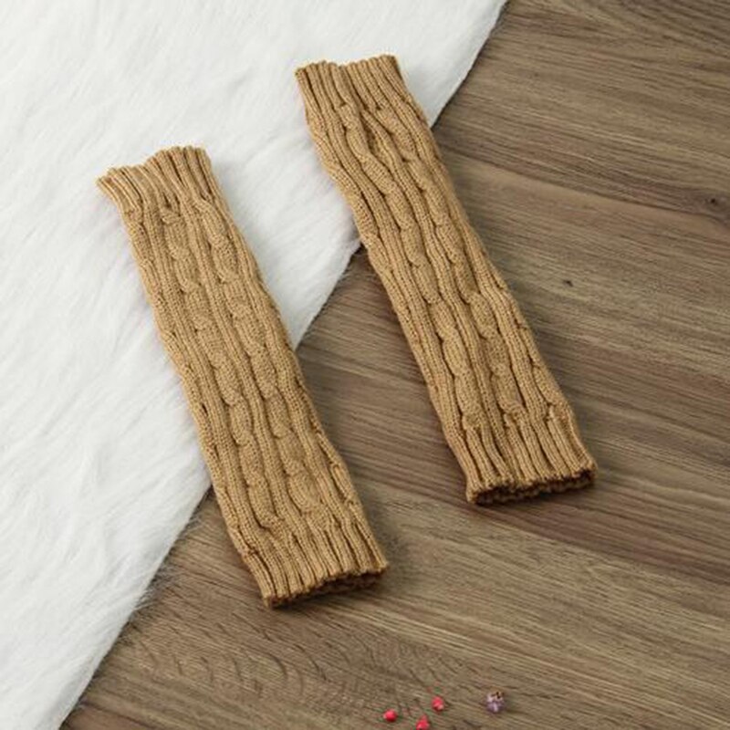 Guantes largos de lana de medio dedo para mujer, guantes gruesos de tejido para Otoño Invierno: Caqui