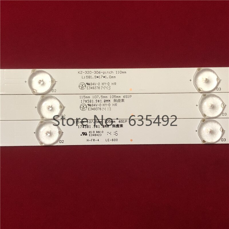 3pcs /kit 581mm LED Backlight strip 6lamp MBL-32035D306KZA-V1-115mm