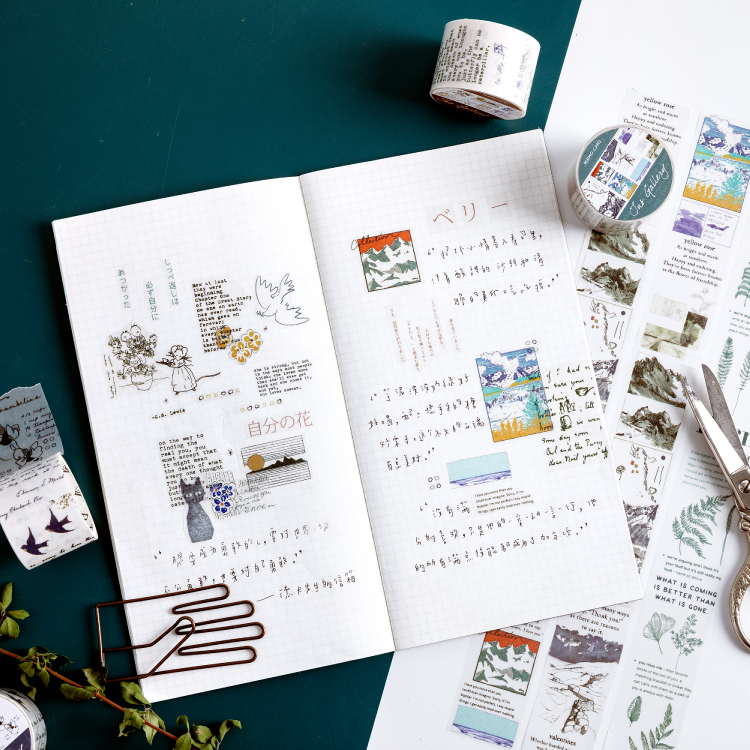 Vintage ormbunkeväxter samling bullet journal washi tejp självhäftande tejp gör-det-själv scrapbooking klistermärke etikett japansk maskeringstejp