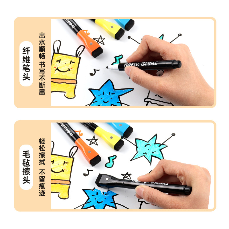 12 Stks/set 2024 Coloful School Klaslokaal Benodigdheden Magnetische Uitwisbare Whiteboard Pennen Markering Droge Gum Pagina 'S Kinderen Tekening