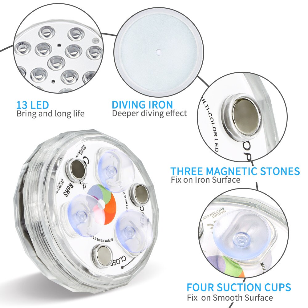 Onderwater onderwaterlamp 13 leds rgb waterdicht batterijvoeding vijver zwembad nachtverlichting voor vaasvoet bloemenaquarium