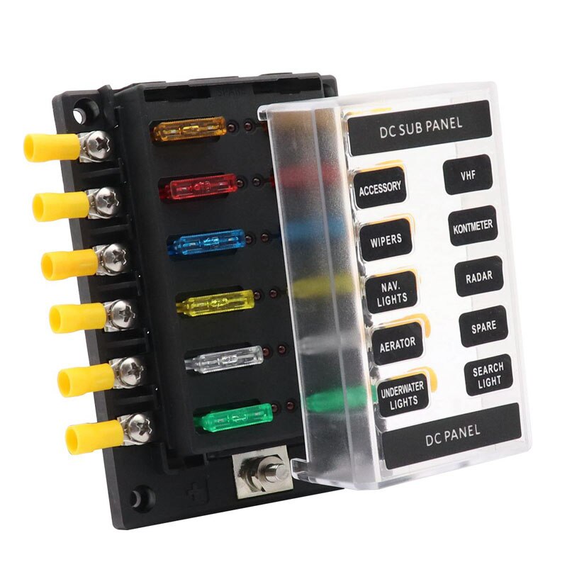 12 Way Car Fuse Box Fuse Holder With LED Indicators 10pcs Terminal Fuse Holder For Car And Ship Applications 12V 24V