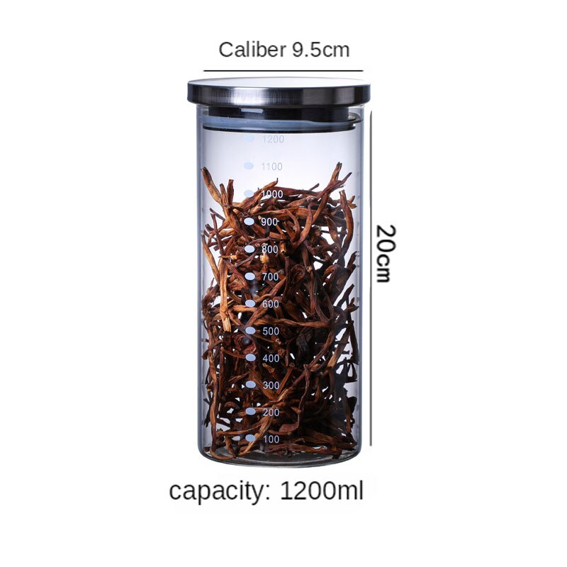 Verzegelde Roestvrijstalen Deksel Opslagtank 800Ml ~ 1200Ml Keuken Koffieboon Opslag Kan Glas Met Voedsel Container kruiden Tanks: A Style 1200ML