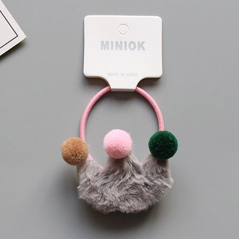 1PC Girl Fluffy Crown Hair Tie Bow Faux Fur Hair Band Girl Crown Hair Accessories Elastics Scrunchie Ponytail Holder: C Hair Band