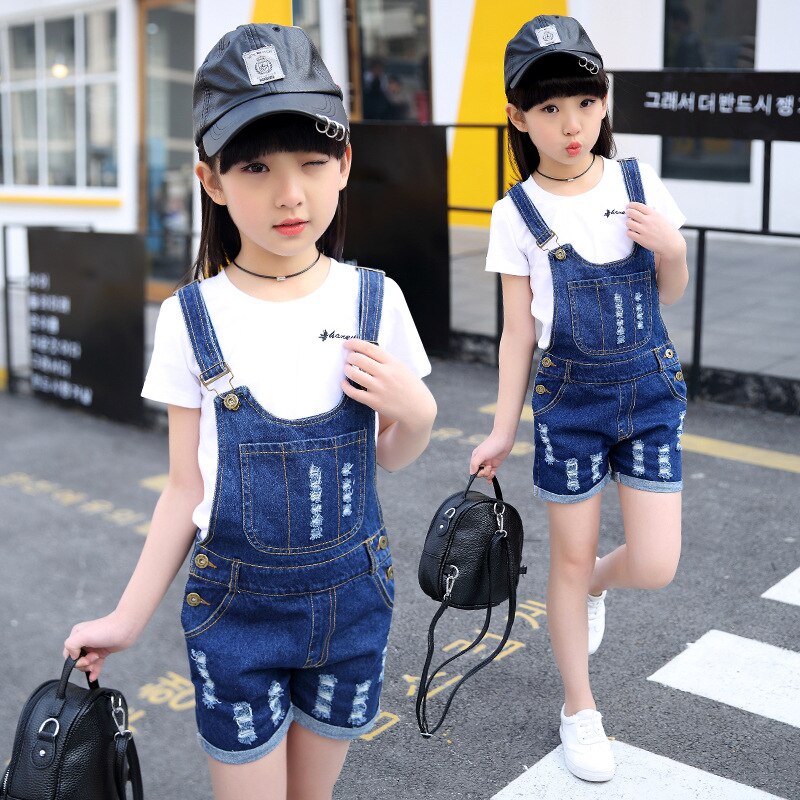 4 6 8 10 12 14 Years Girls Summer Denim Overalls Playsuit Jumpsuit For Girls School Jumpsuits Romper Outfits Clothes Shorts