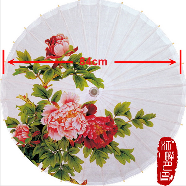 JPY Weiße Pfingstrose Blüte Öl Papier Regenschirm Regen Schild Wasserdichte Papier Sonnenschirm freundlicher Erwachsene Haus Dekor Hängenden Dach: Durchmesser 84CM