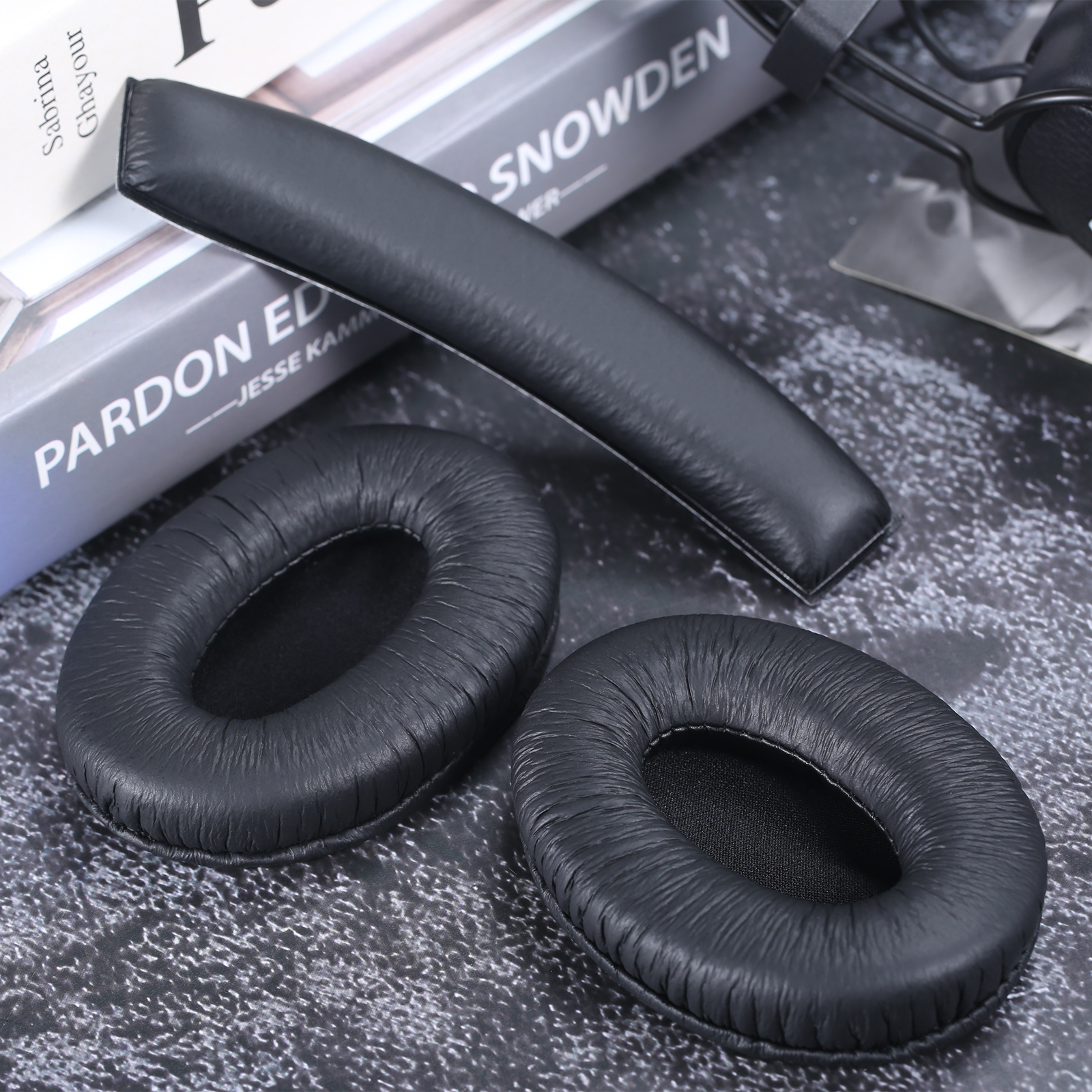 Earpads Headband fit for Sennheiser HD202 HD212 HD437 HD447 HD457 HD477 HD497 Headphones Headset Black Protein Leather Soft Foam