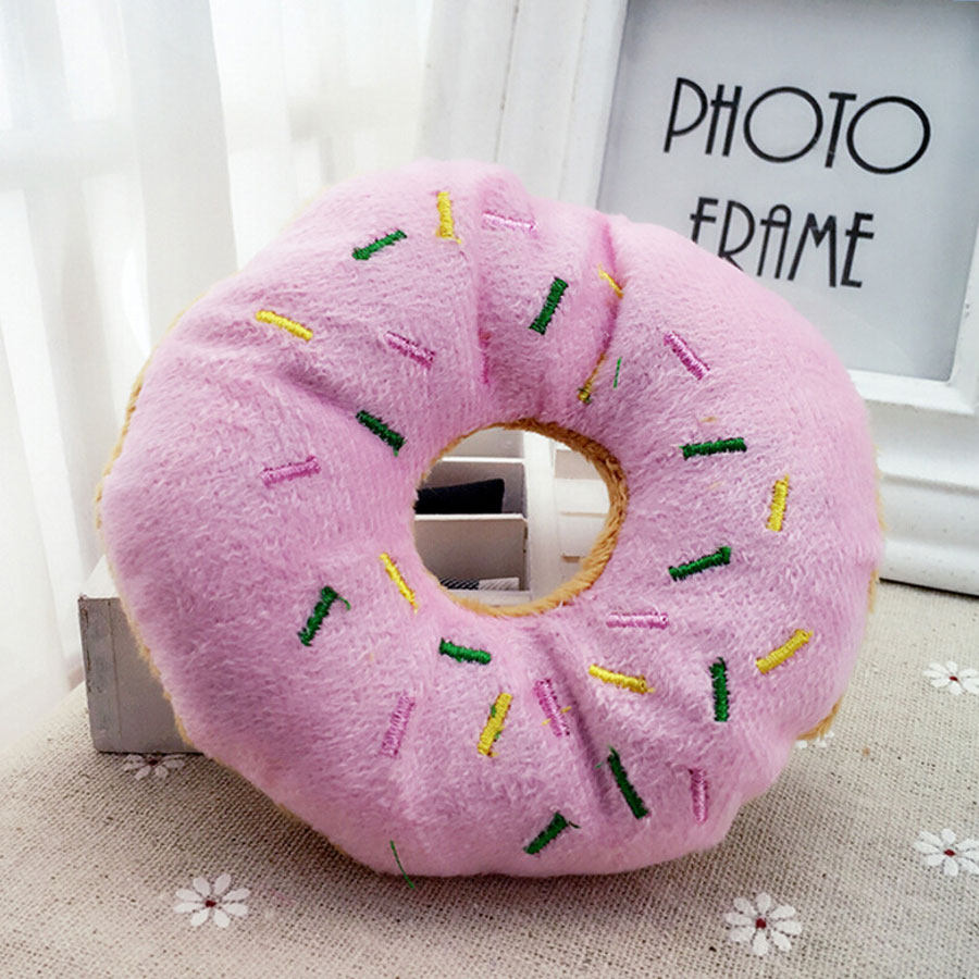 Mordedor Rosa Color café para perros, juguetes para lanzar, antiestéticos, adorable mascota, perro, cachorro, gato, chirrido, sonido, Donut, juguetes de juego para perros de 14cm: Pink