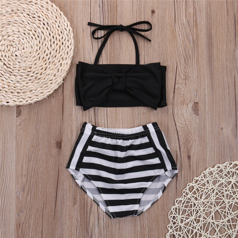 Söt baby barn flicka bikini set badkläder randig triangel rosett simbaddräkt baddräkt stolt prinsessa strandkläder