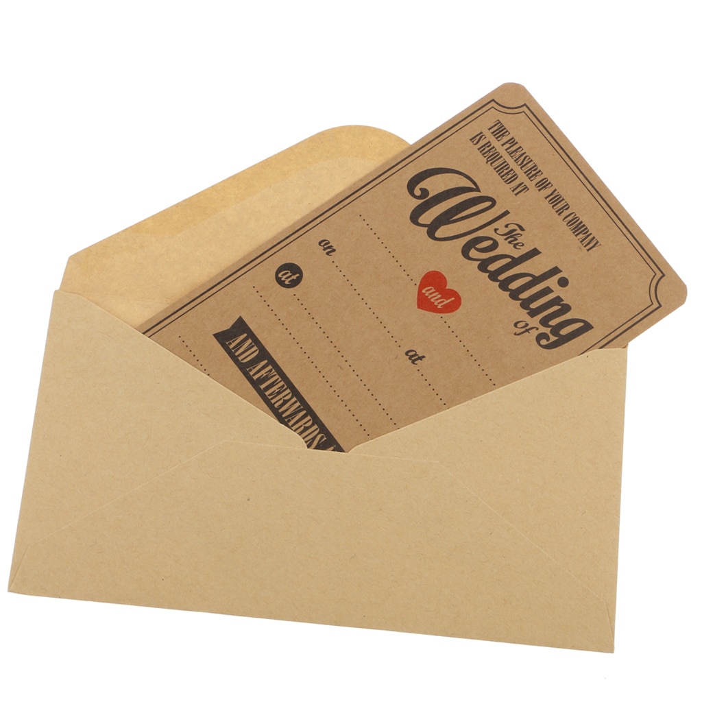50pcs Vintage Kraft Paper Greeting Cards Reception Wedding Invitations Cards & Envelopes