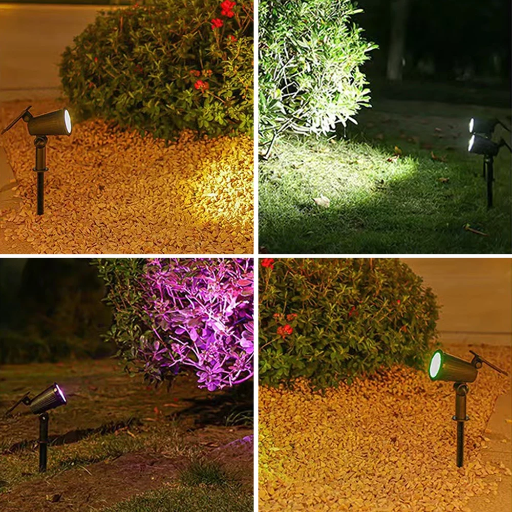 9-LED-Solarstrahler für den Außenbereich, RGB-Solar-Landschaftsbeleuchtung, IP65, wasserdicht, Helligkeit einstellbar, für Garten, Hof, Palmen