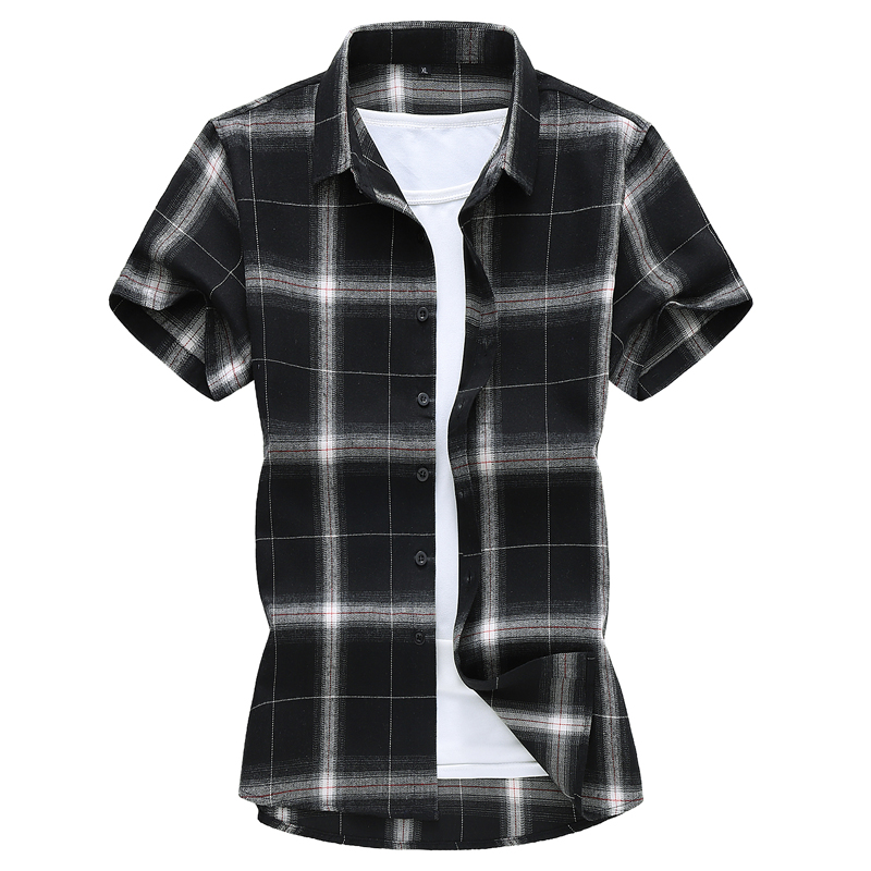Plus size 5xl 6xl 7xl kortärmad herrskjorta sommaren ledig rutig skjorta herrkläder