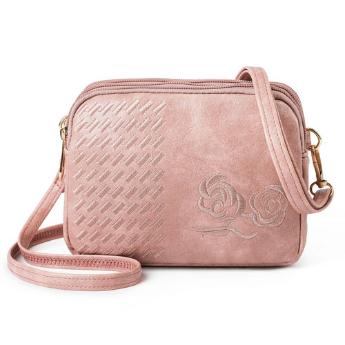 REPRCLA Drie Compartimenten Crossbody Tassen voor Vrouwen Mode Kleine Schoudertas Borduurwerk Dames Handtassen Purse: pink