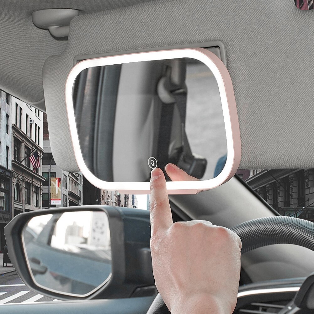 Car Sun Visor Mirror with LED Lights Makeup Sun-Shading Cosmetic Touch Screen Mirror Adjustable Vanity Mirror Clip on Automobile