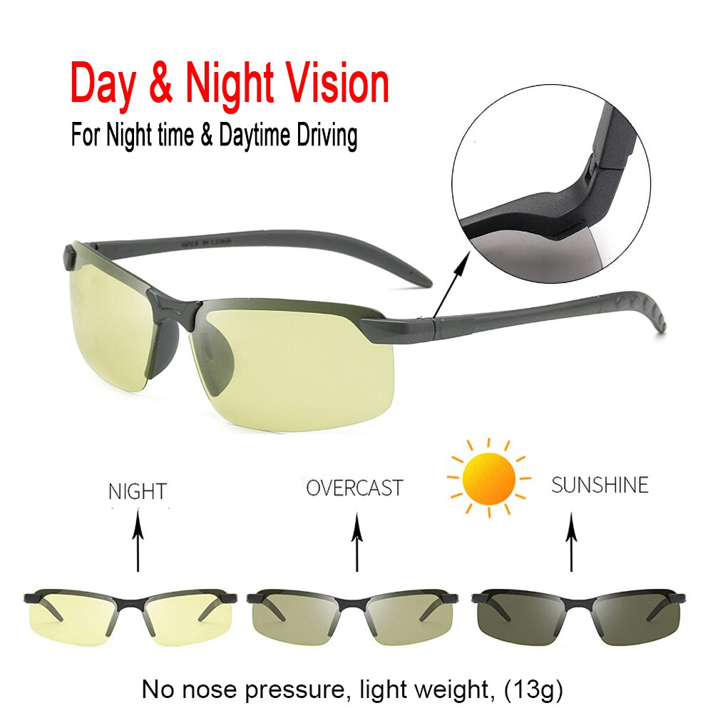 Photochromic Lens Driver Goggles Anti-glare Anti-UV Night Enhanced Light Glasses Sunglasses Goggles Car Accessor: yellow to grey