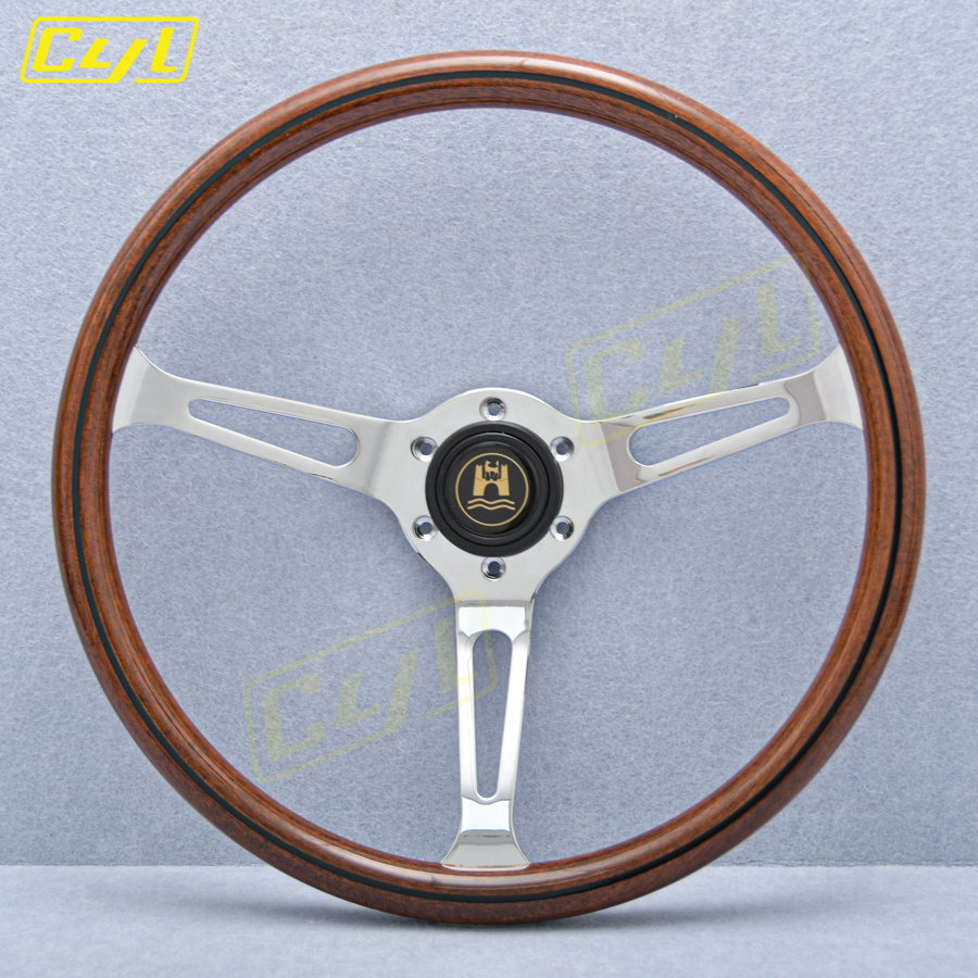 15 Zoll 380 mm Universal- retro Auto Holzfilm Lenkrad Klassisches Jahrgang Holz Sportlenkrad: Weiß