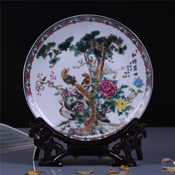 plato para colgar de cerámica de estilo chino Placa de reconocimiento de Arte de porcelana para Living Room Hotel: golden pheasant