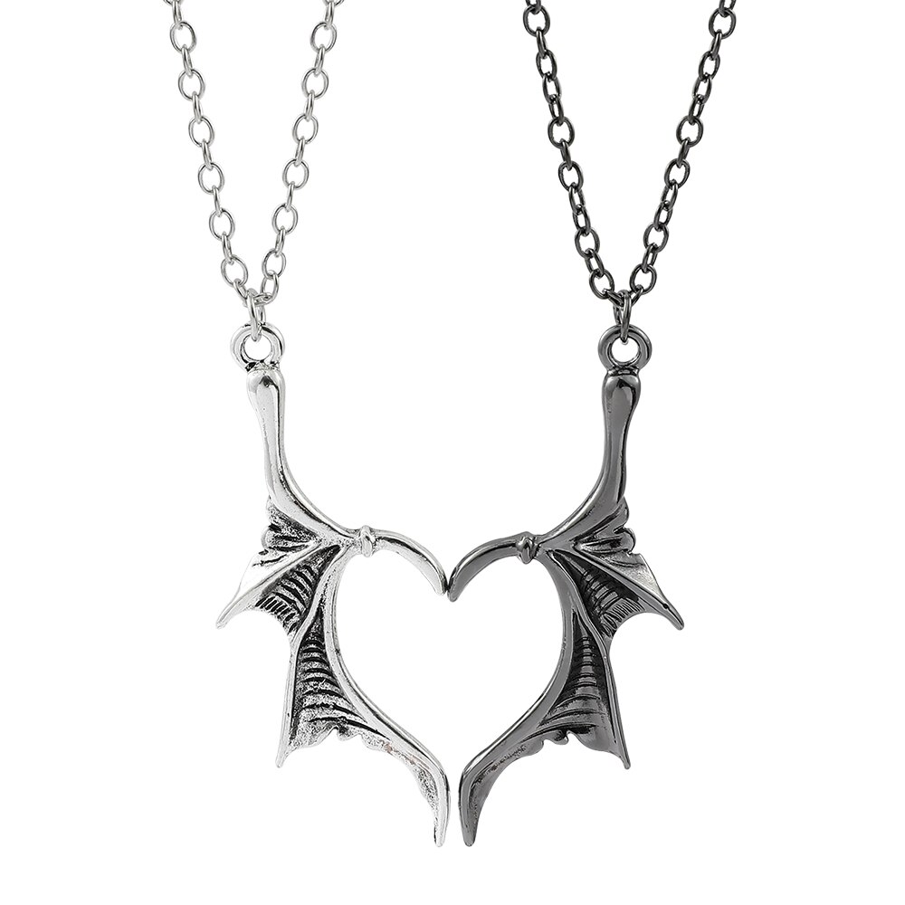 Collar de ala para hombre y mujer, colgante de corazón de amor con ala de dragón demonio a juego, collar de Amistad familiar para pareja, joyería: XL0058