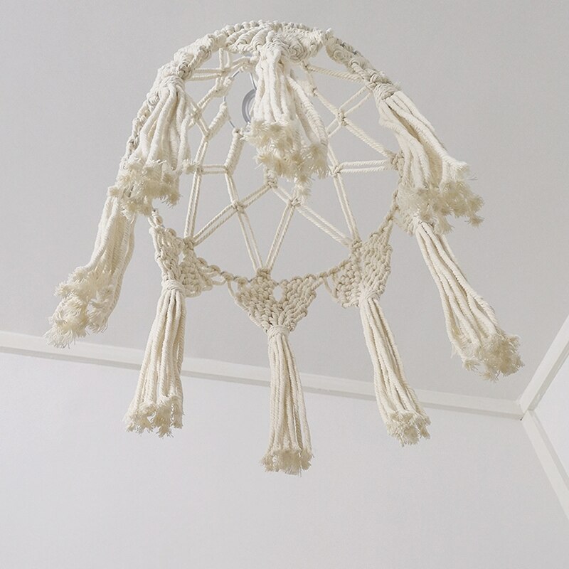 Hand-knitted Woven Lamp Shade Ceiling Light Cover Macrame Tassel for Living Room