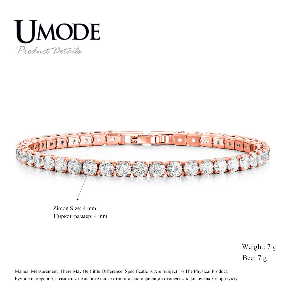 UMODE Rose Gold Color Clear CZ Crystal Tennis Bracelet for Women Gold Box Chain Jewelry Party Anniversary Accessory UB0097M