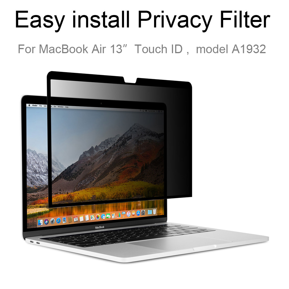 Película protetora de tela com filtro de privacidade, fácil instalação, para macbook air 2018 2019 polegadas, retina com touch id, modelo a1932