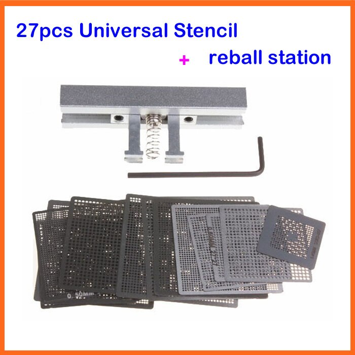 27pcs BGA Direct Warmte Rework Reballing Universal Stencil Template + Reball Kit Station
