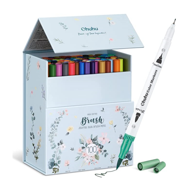 Ohuhu marcadores de arte de doble punta, juego de marcadores de línea, bolígrafo de Color agua, pincel para colorear, delineador fino, pintura, dibujo, suministros escolares